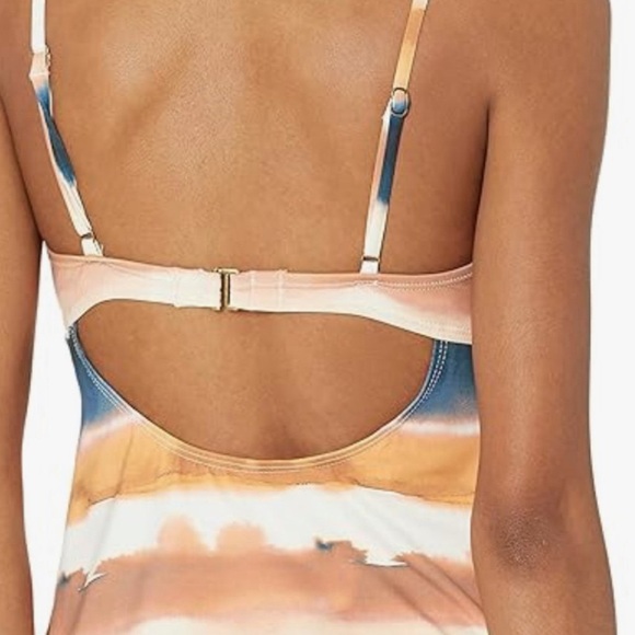 Lucky Brand Tie Dye Open Back Fringe Tie Front Tankini: M - Picture 2 of 8